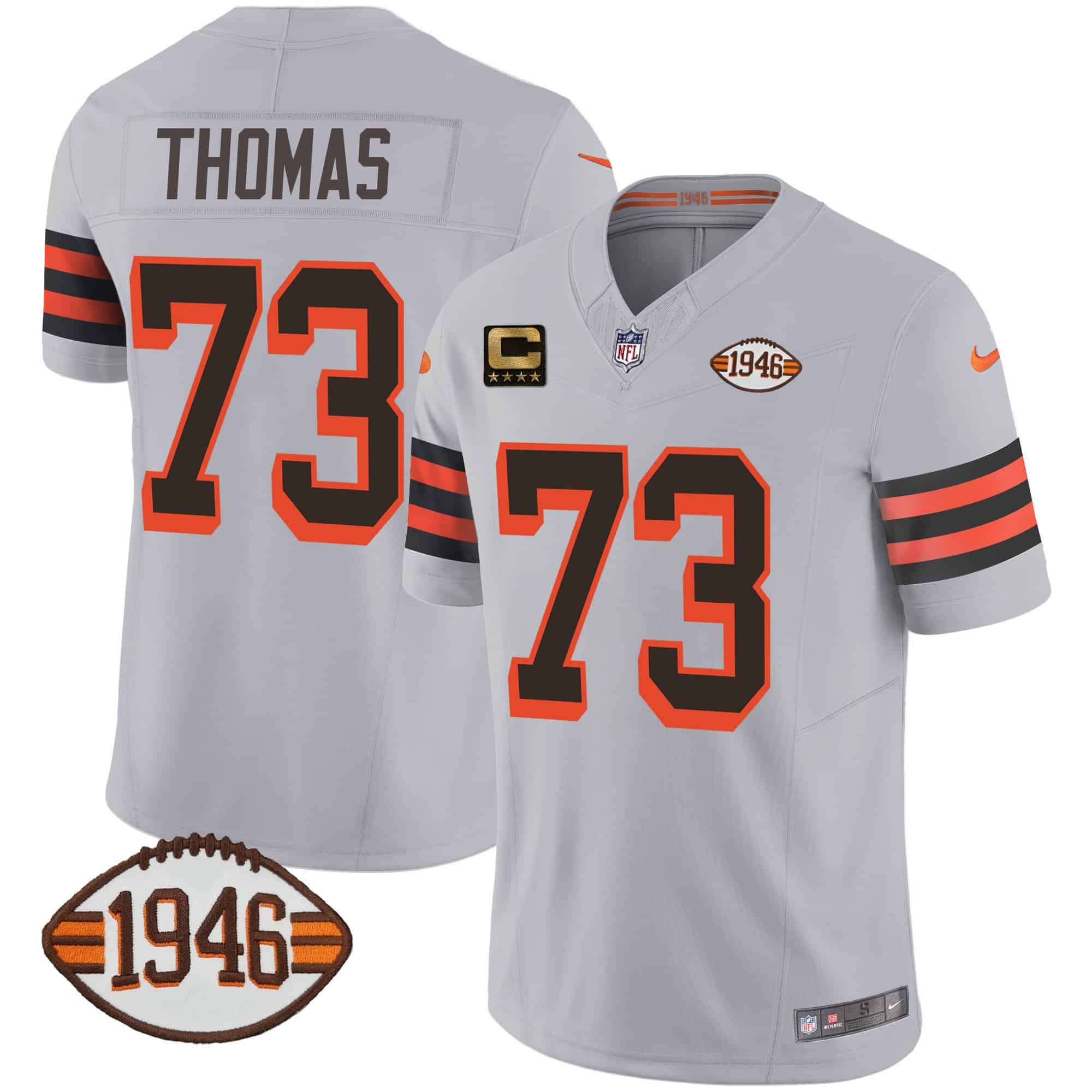 Men Cleveland Browns #73 Thomas Grey 1946 75th Anniversary Patch 2024 Nike NFL Jersey